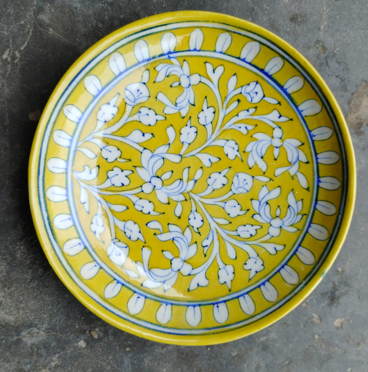 Basanti Yellow Floral Jaipur Blue Pottery Plate