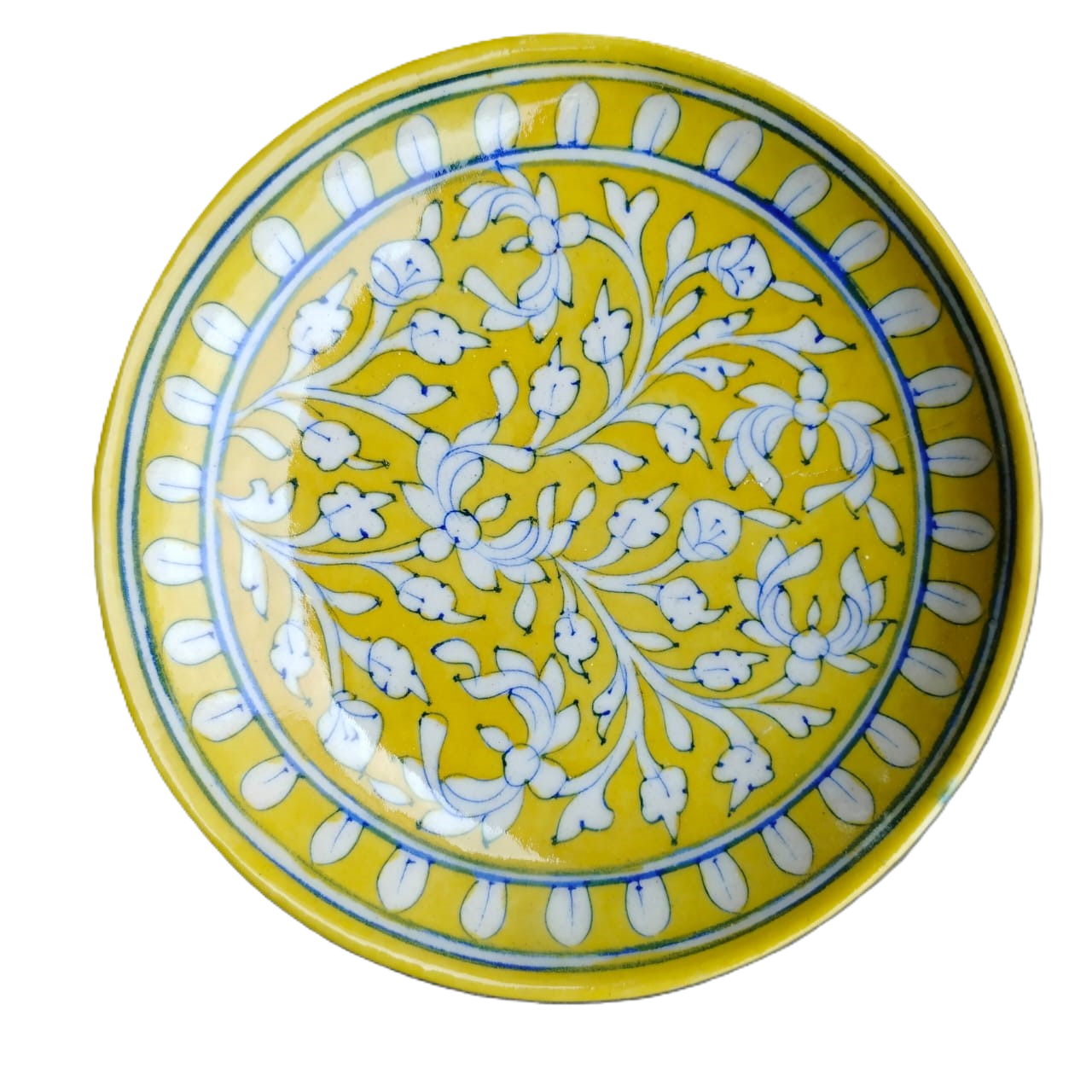 Basanti Yellow Floral Jaipur Blue Pottery Plate