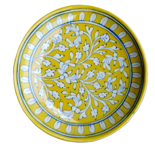 Basanti Yellow Floral Jaipur Blue Pottery Plate