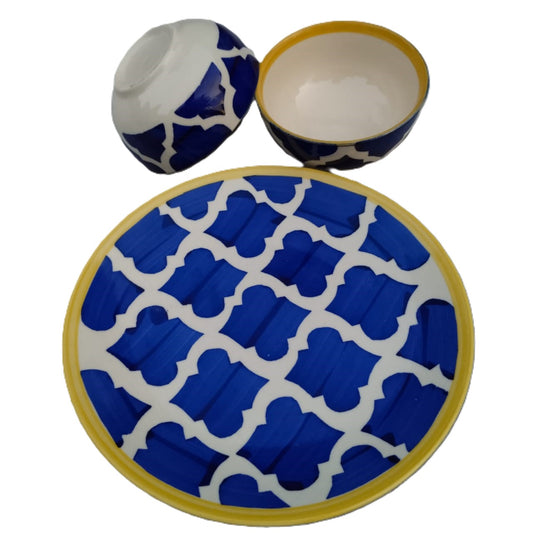 Geometric Handmade Dinner Plate with Bowls